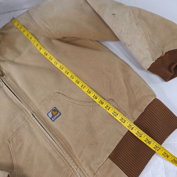 VINTAGE Carhartt Hooded Jacket Beige SZ MEDIUM Distressed Work Stain Paint AS-IS - Picture 15 of 16